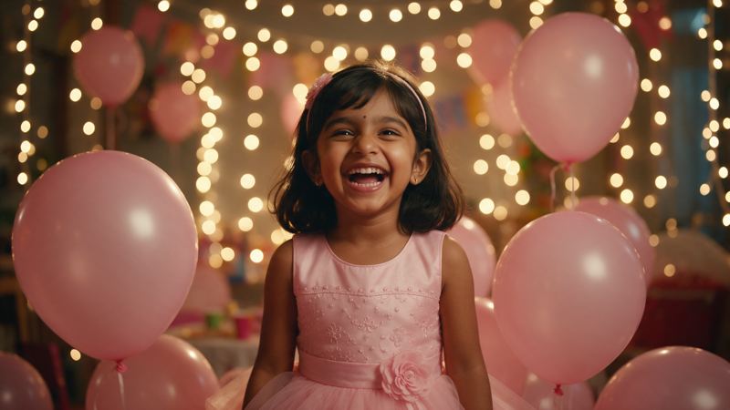 Birthday photography – girl with pink balloons